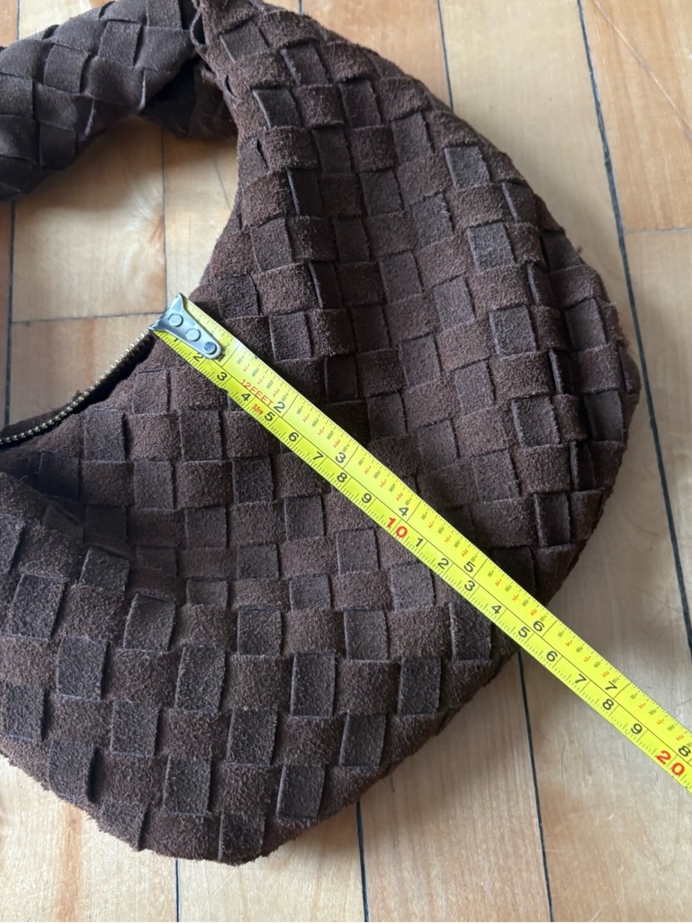 Nico & Olive Genuine Suede Leather Woven Brown Handbag Purse - Picture 10 of 10